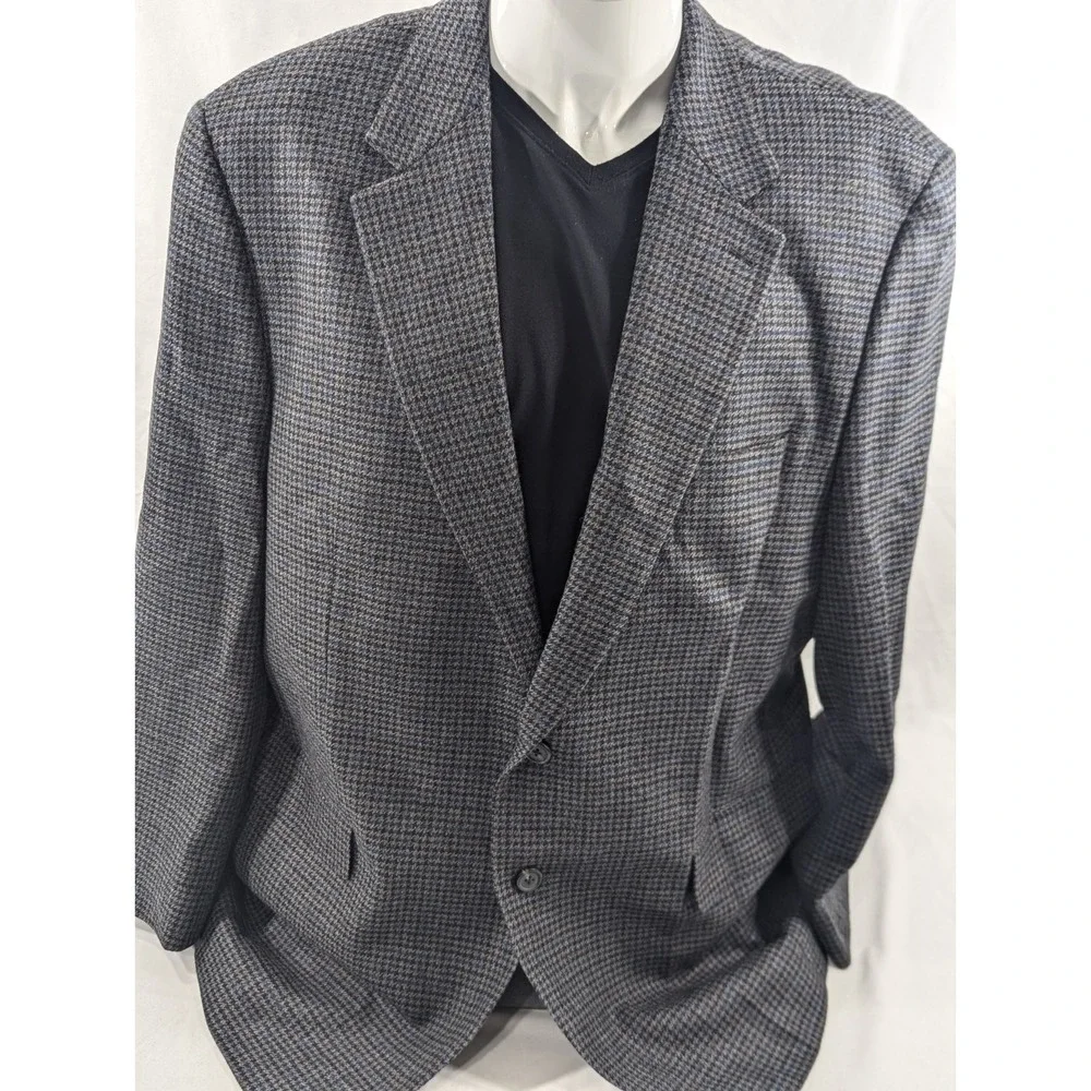 New No Tags Chaps Blazer Sports Jacket Coat Lambswool Gray Houndstooth 48R‎ 50